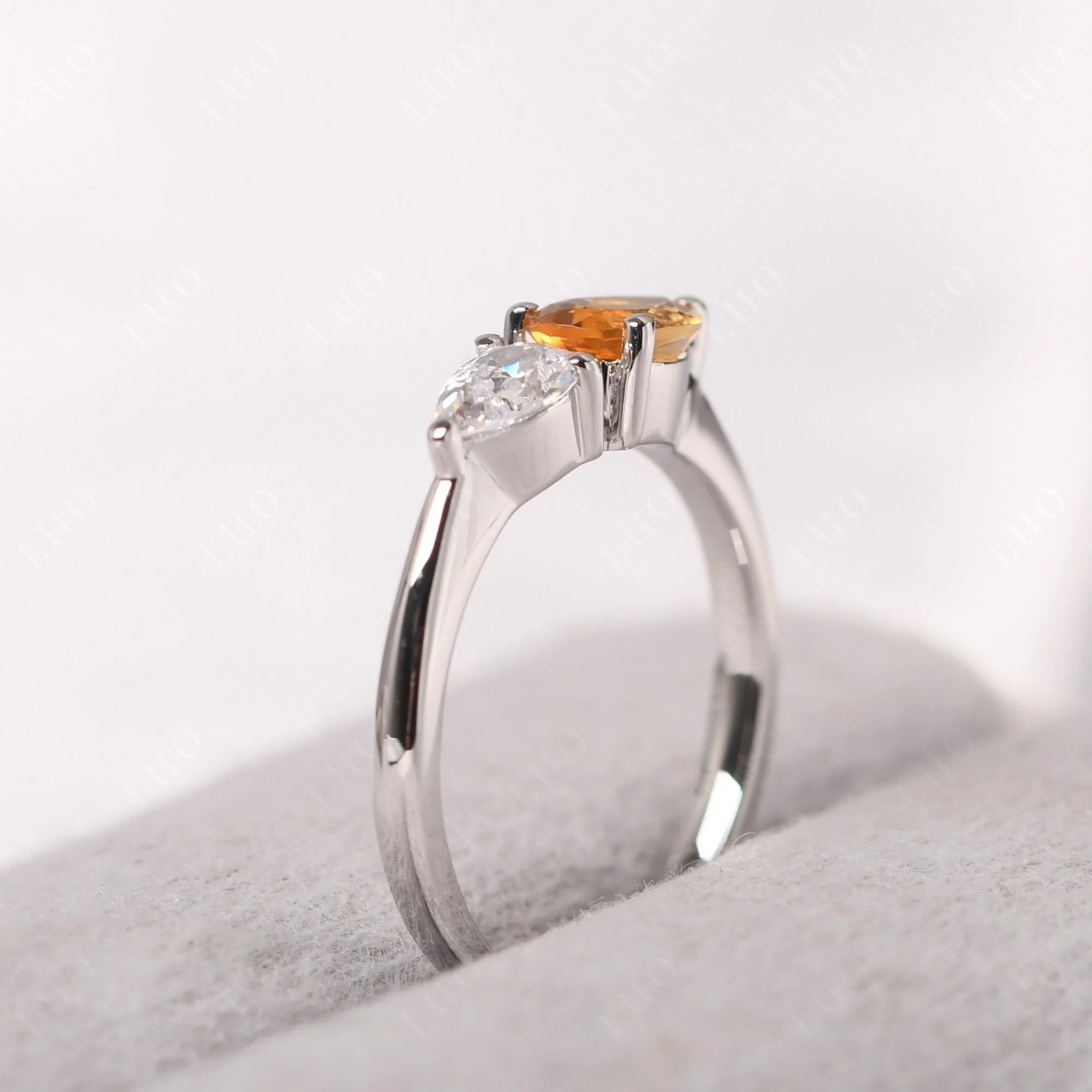 East West Pear Citrine and Cubic Zirconia Ring - Image 13