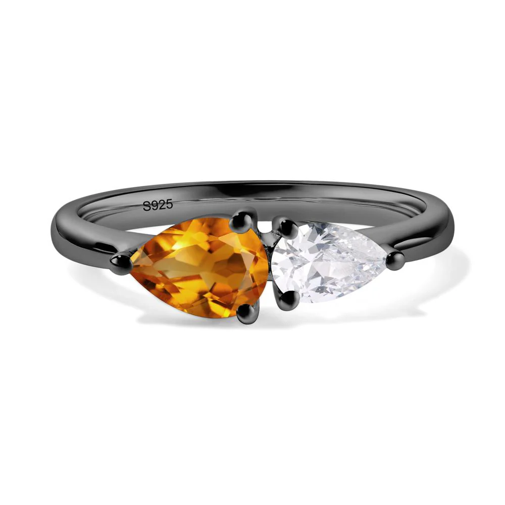 East West Pear Citrine and Cubic Zirconia Ring - Image 3