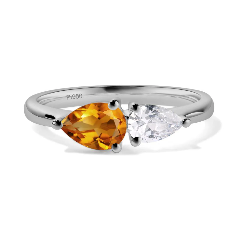 East West Pear Citrine and Cubic Zirconia Ring - Image 6