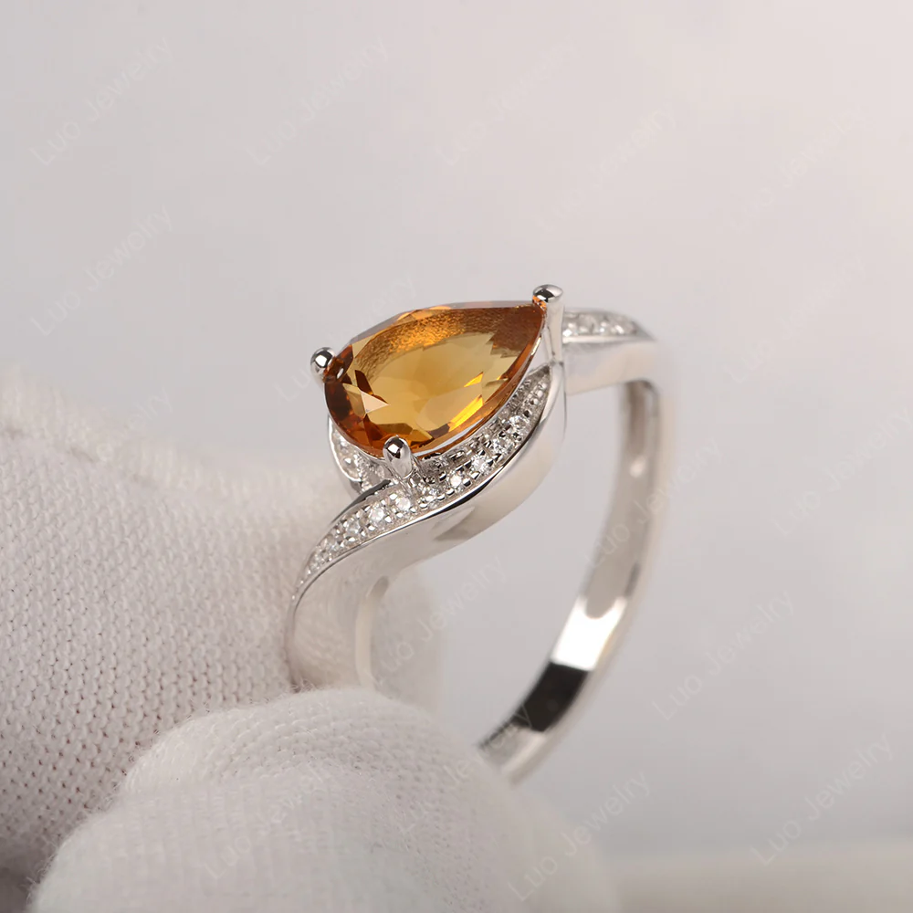 East West Pear Citrine Engagement Ring - Image 2