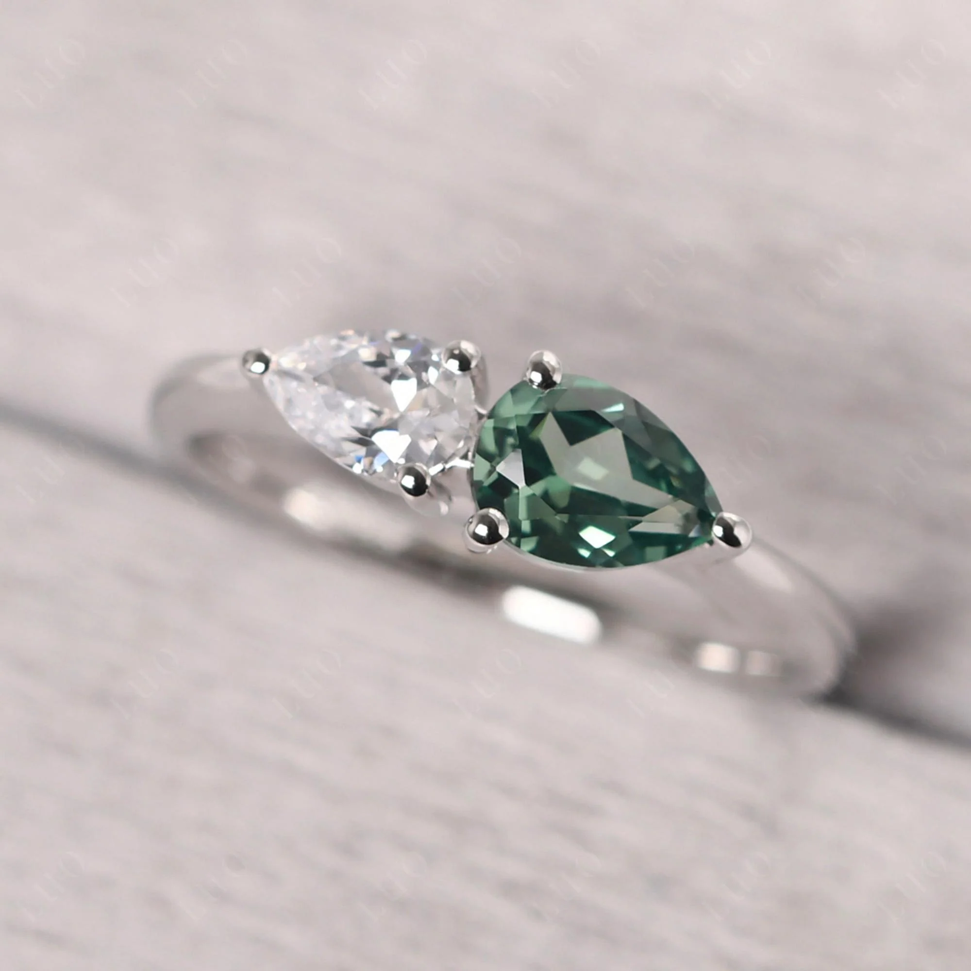 Cubic Zirconia and Green Sapphire 2 Stone Ring - Image 10
