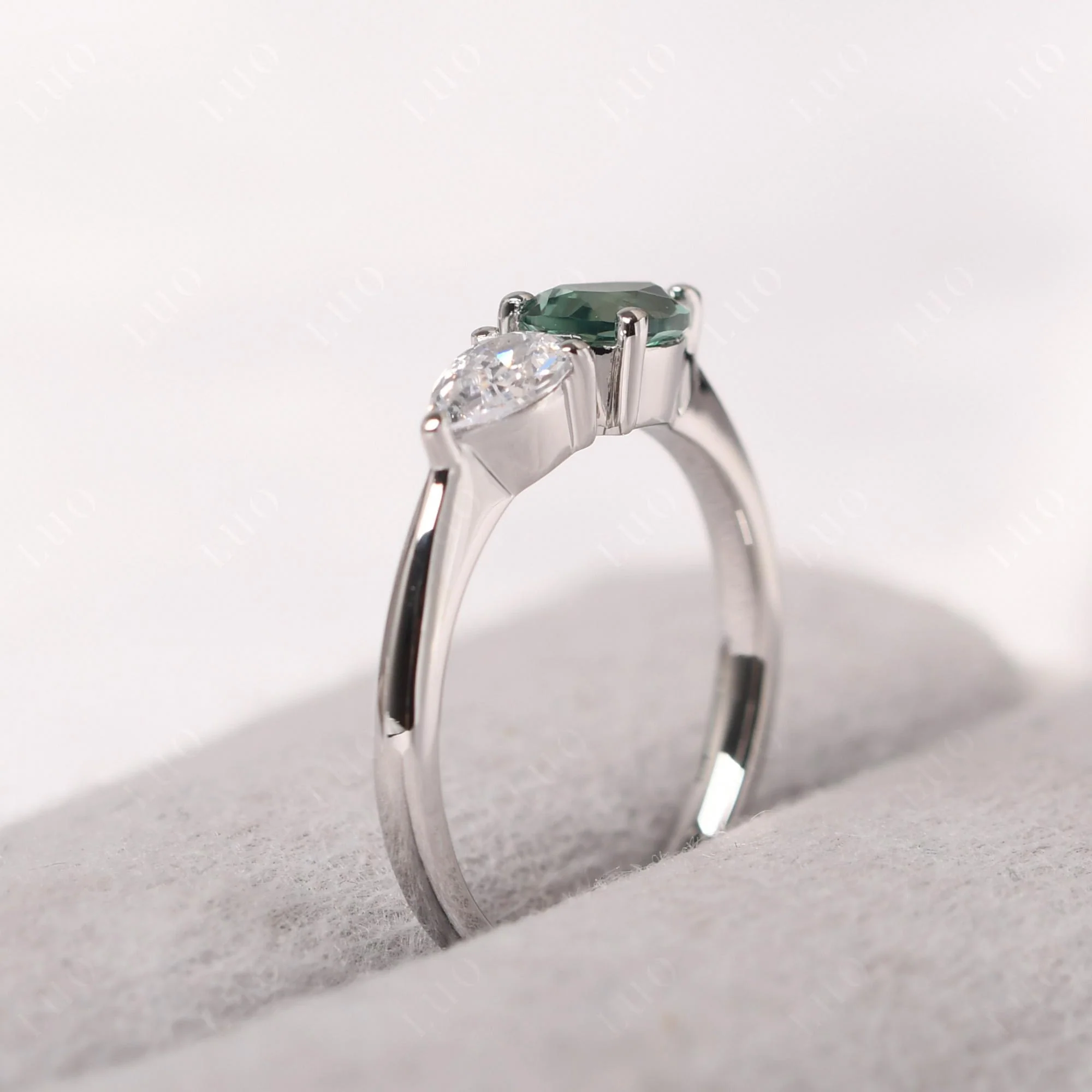 Cubic Zirconia and Green Sapphire 2 Stone Ring - Image 13