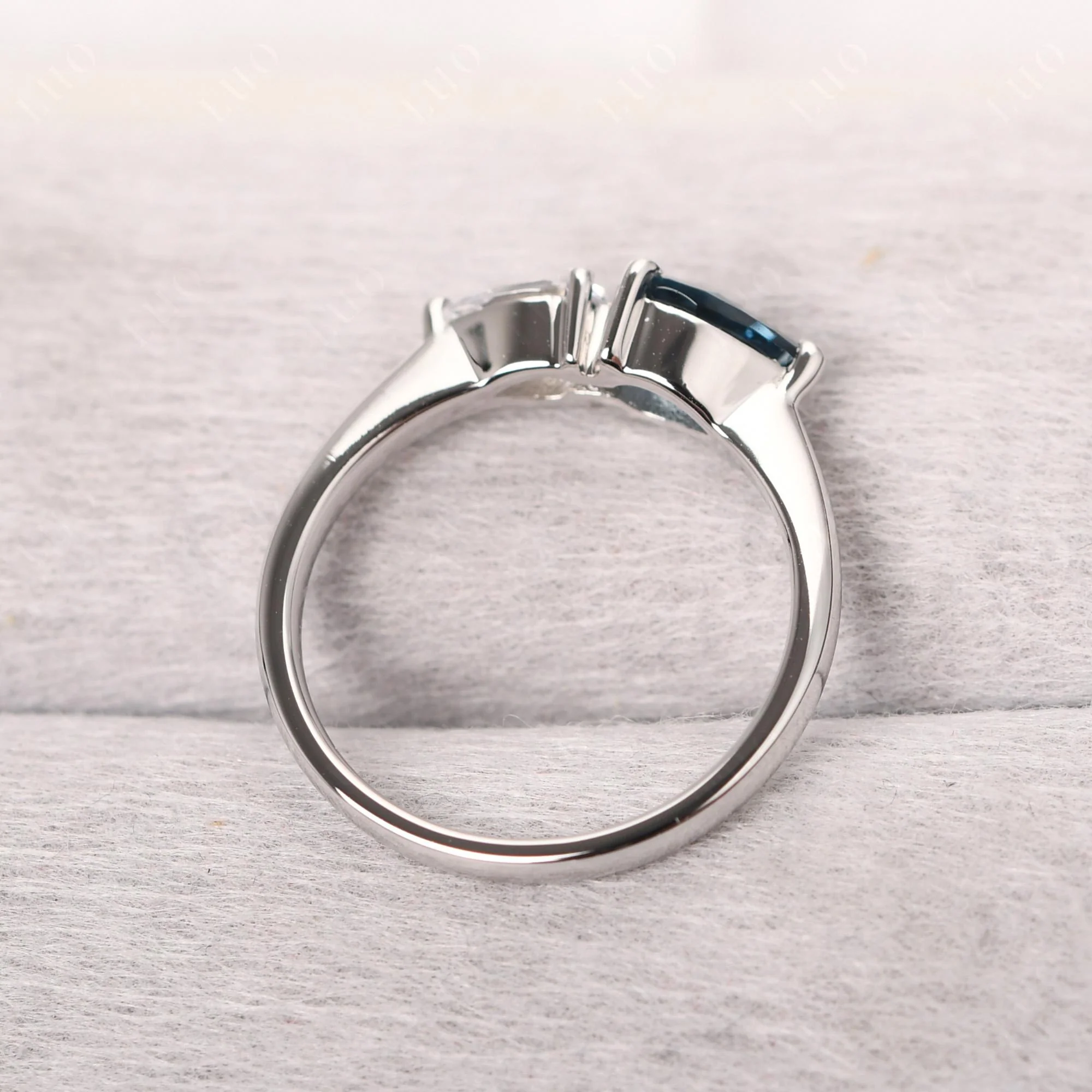 East West Pear Cubic Zirconia and London Blue Topaz Ring - Image 12