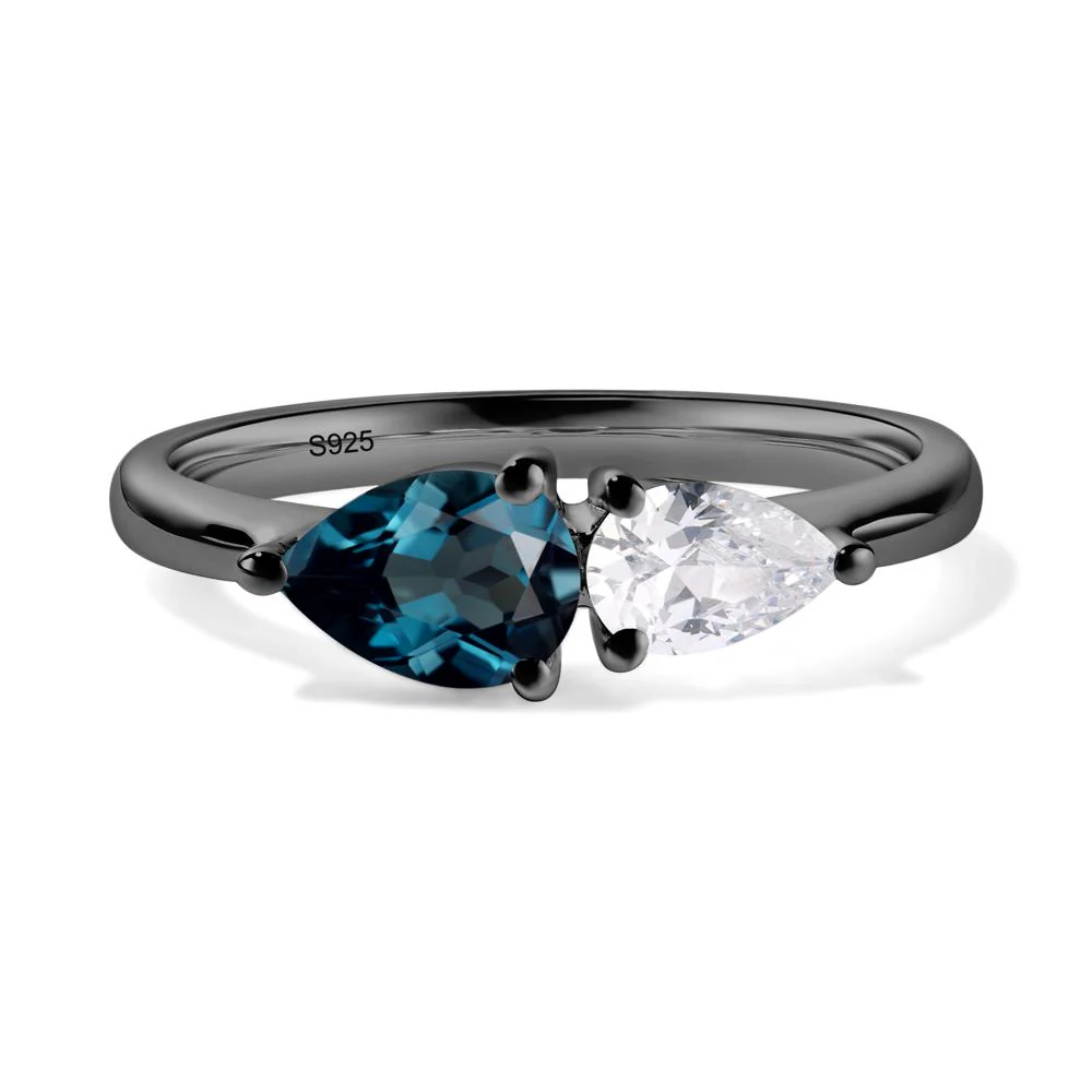 East West Pear Cubic Zirconia and London Blue Topaz Ring - Image 3