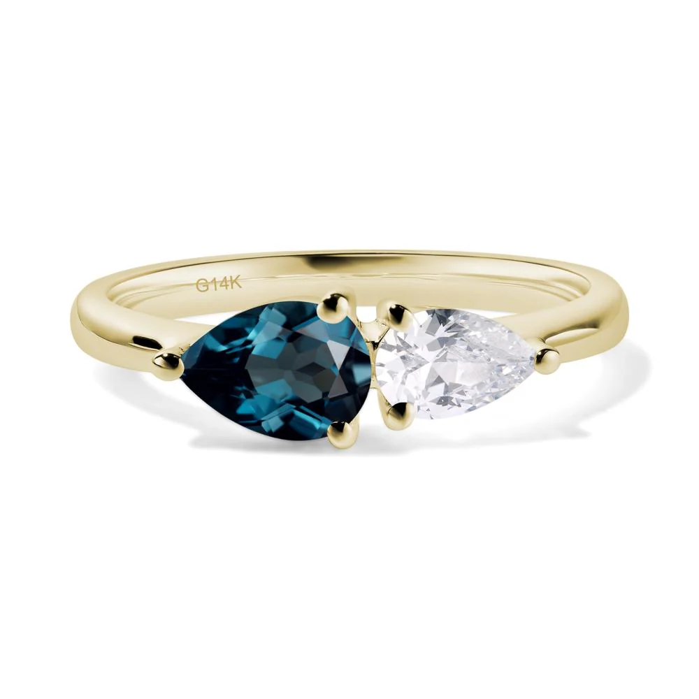 East West Pear Cubic Zirconia and London Blue Topaz Ring - Image 5