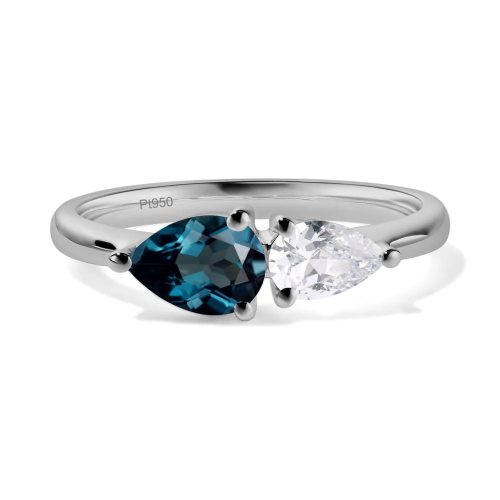 East West Pear Cubic Zirconia and London Blue Topaz Ring - Image 6