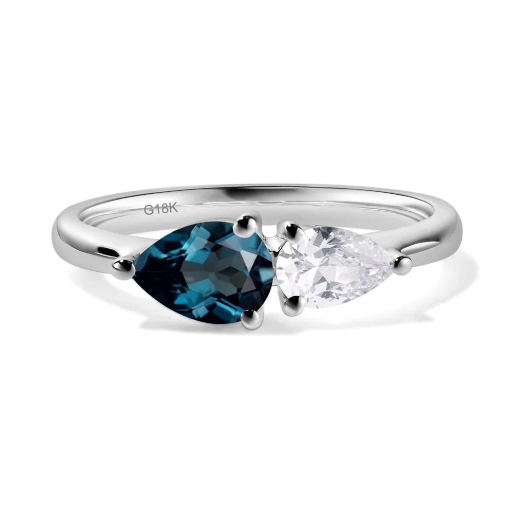 East West Pear Cubic Zirconia and London Blue Topaz Ring - Image 7
