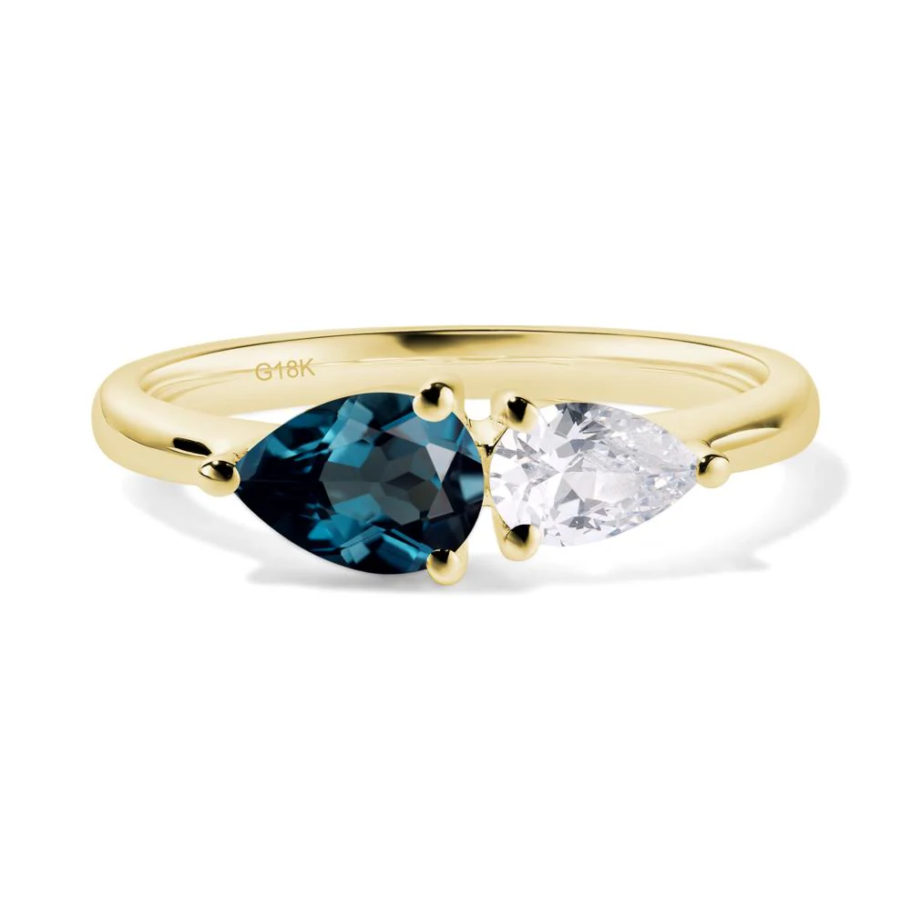 East West Pear Cubic Zirconia and London Blue Topaz Ring - Image 8