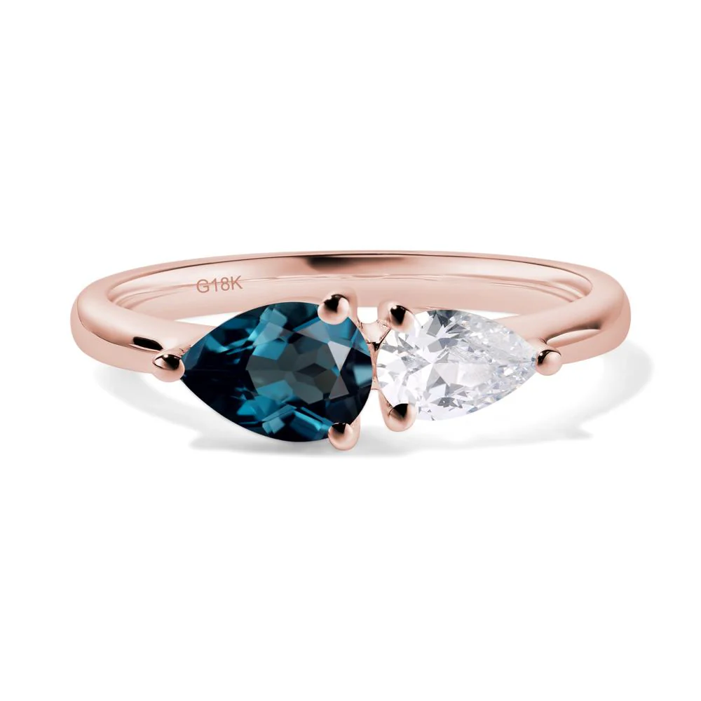 East West Pear Cubic Zirconia and London Blue Topaz Ring - Image 9
