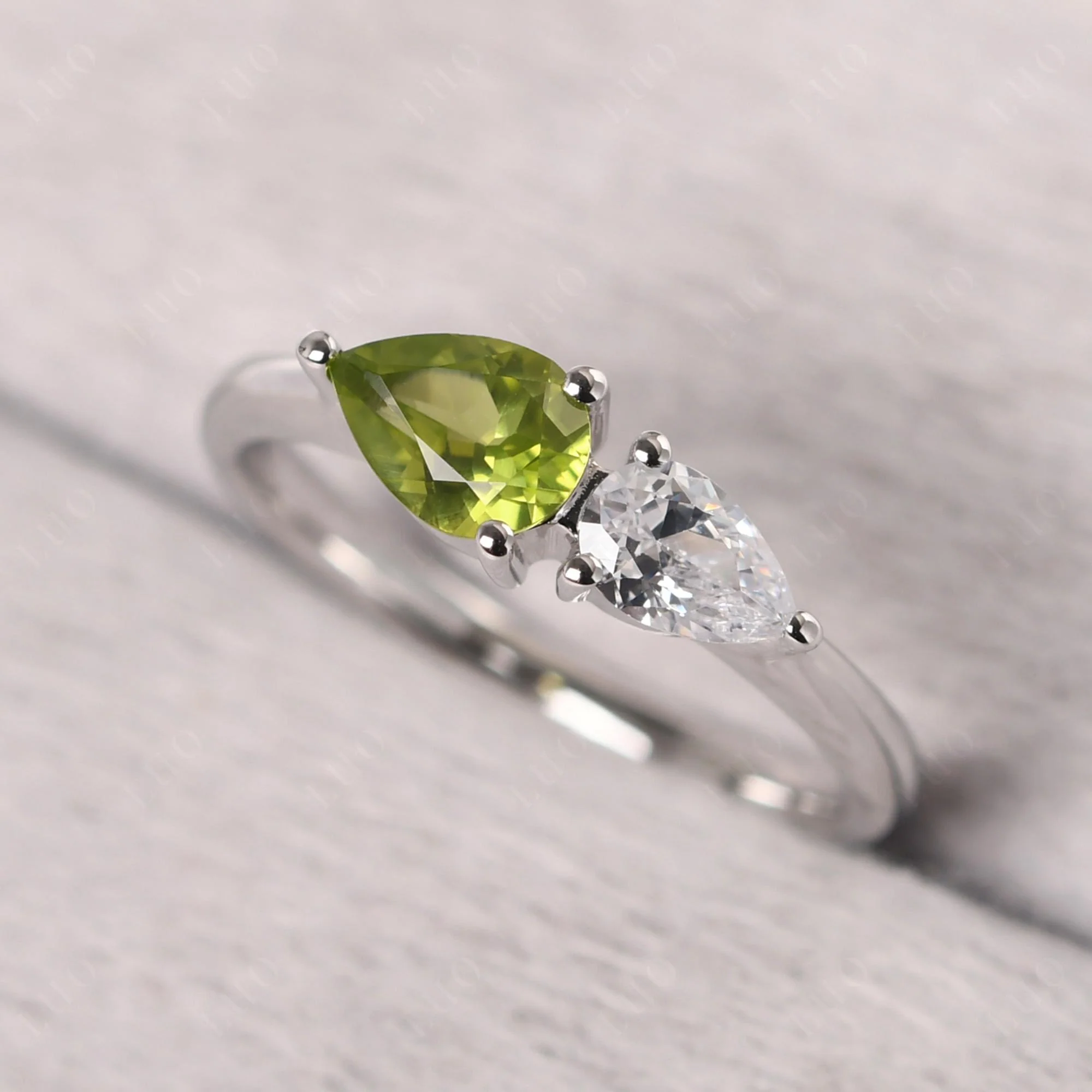 Cubic Zirconia and Peridot 2 Stone Ring - Image 11