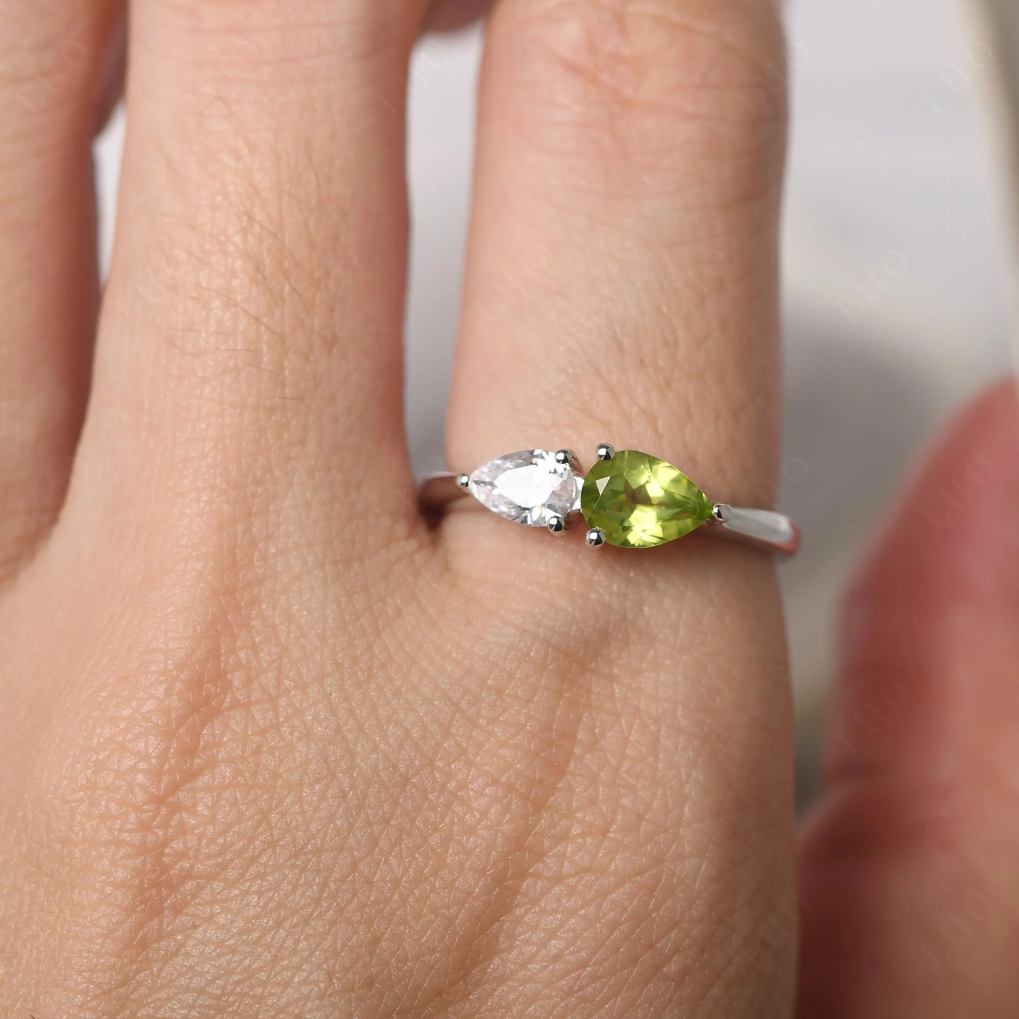 Cubic Zirconia and Peridot 2 Stone Ring - Image 14
