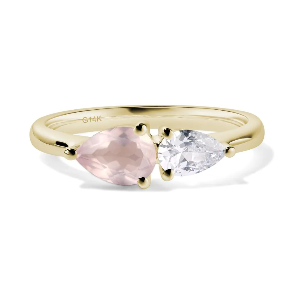 East West Pear Cubic Zirconia and Rose Quartz Ring