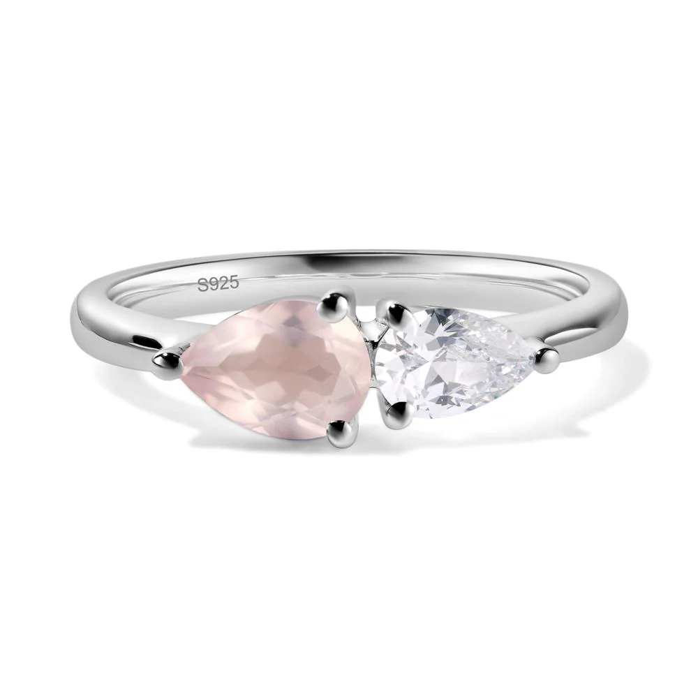 East West Pear Cubic Zirconia and Rose Quartz Ring - Image 2