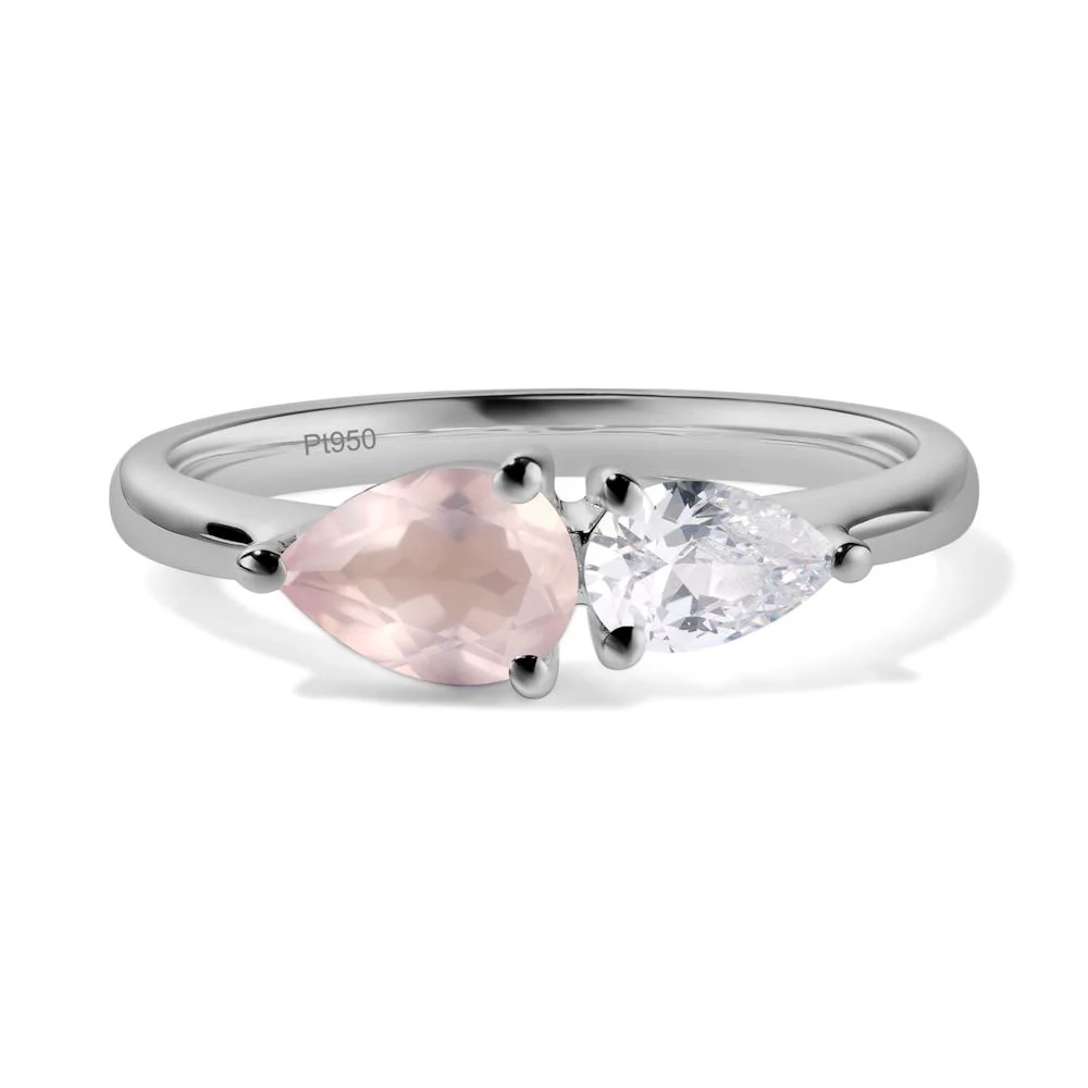 East West Pear Cubic Zirconia and Rose Quartz Ring - Image 6