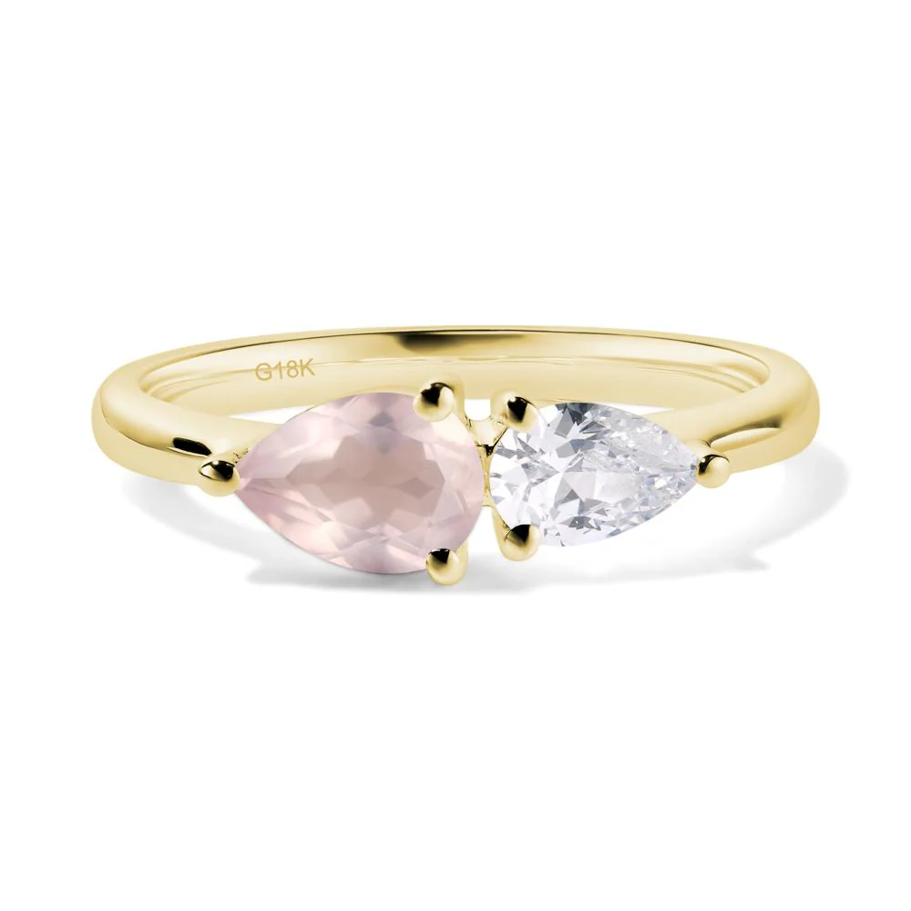 East West Pear Cubic Zirconia and Rose Quartz Ring - Image 8