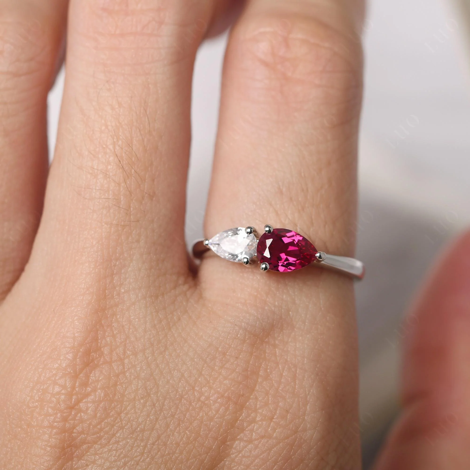 Cubic Zirconia and Ruby 2 Stone Ring - Image 14