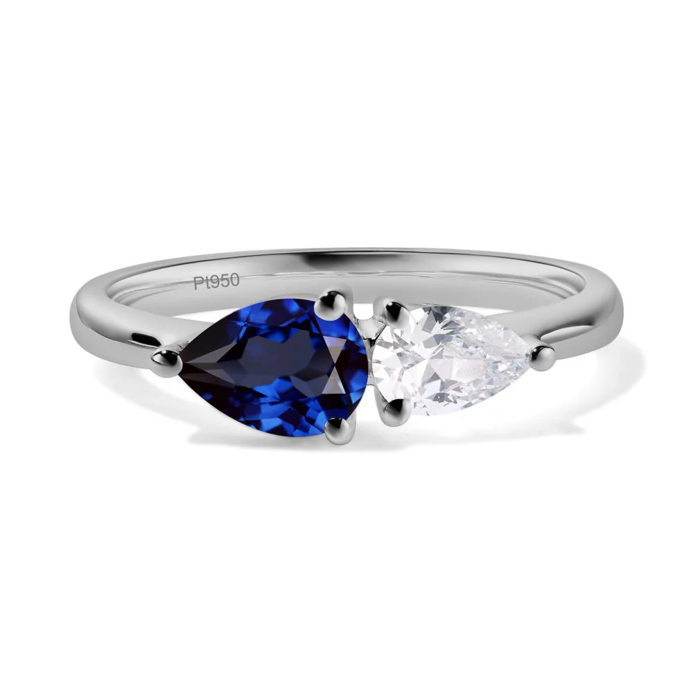 East West Pear Cubic Zirconia and Sapphire Ring - Image 6