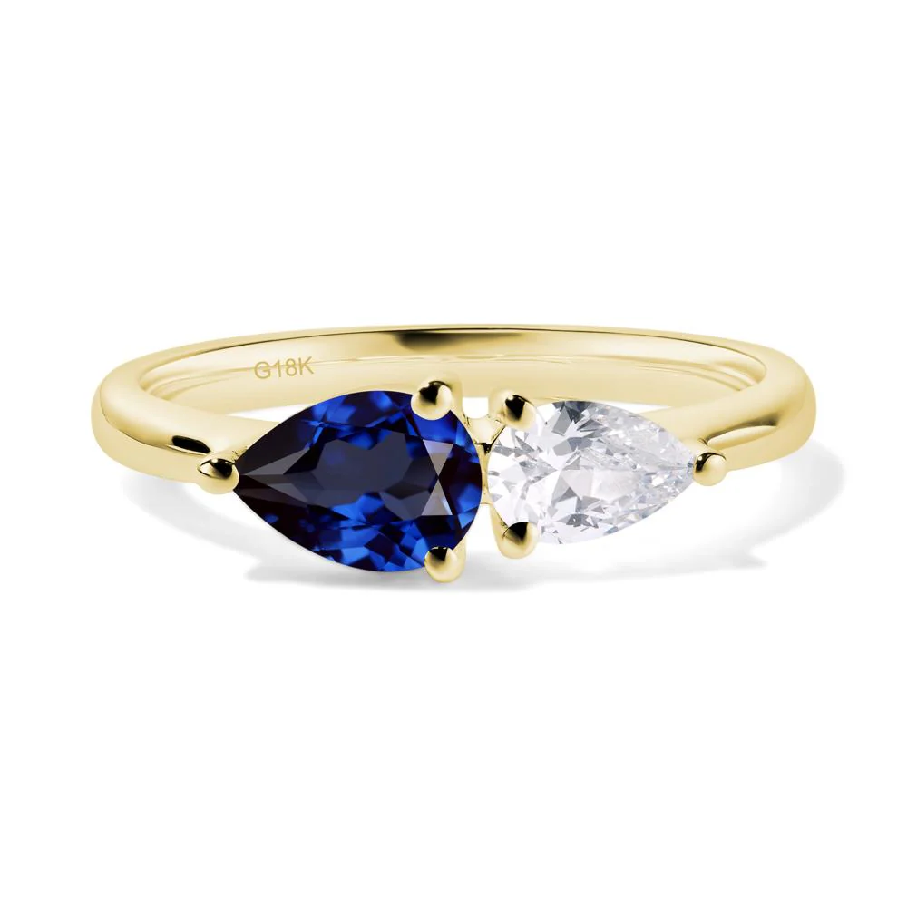 East West Pear Cubic Zirconia and Sapphire Ring - Image 8