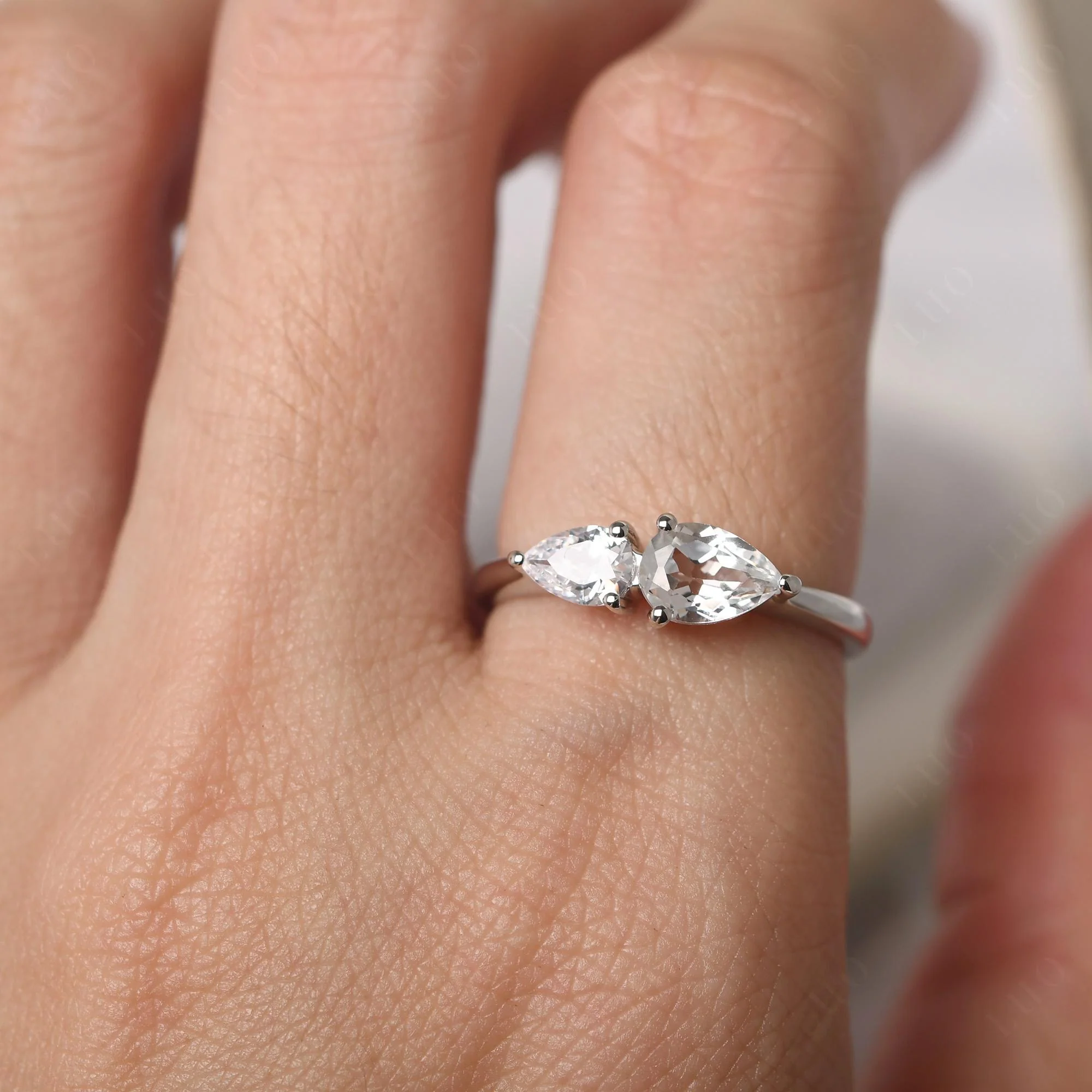 Cubic Zirconia and White Topaz 2 Stone Ring - Image 14