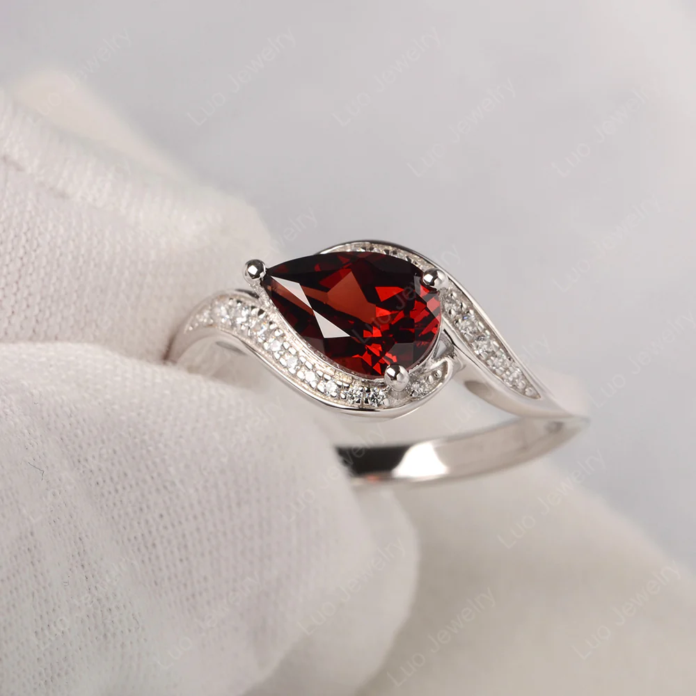 East West Pear Garnet Engagement Ring