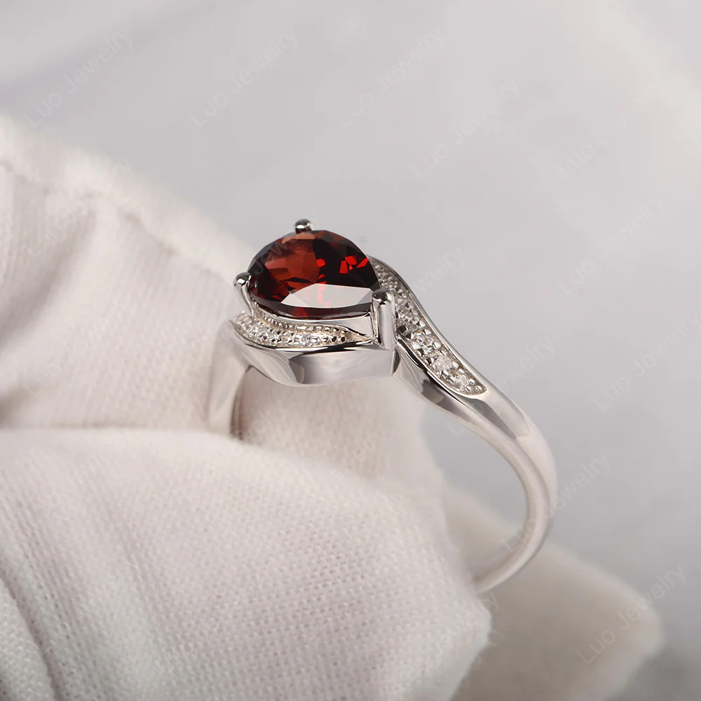 East West Pear Garnet Engagement Ring - Image 2
