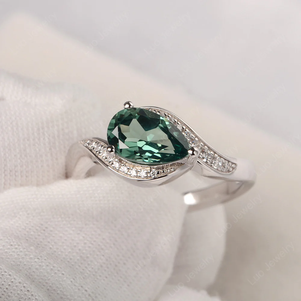 East West Pear Green Sapphire Engagement Ring