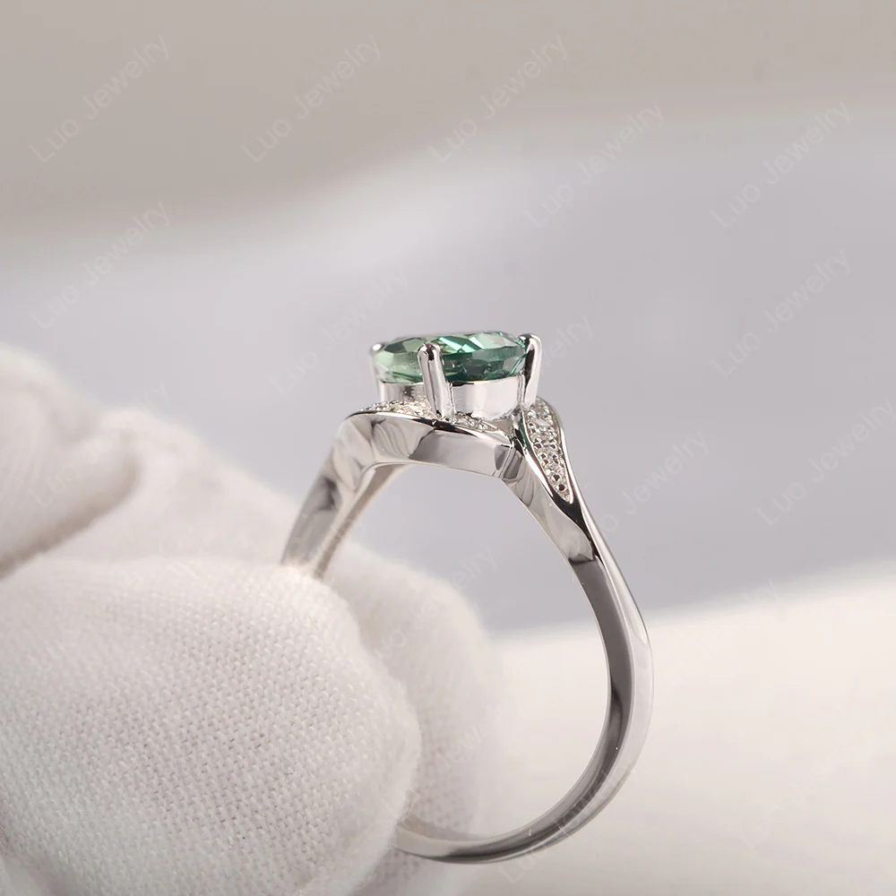 East West Pear Green Sapphire Engagement Ring - Image 4