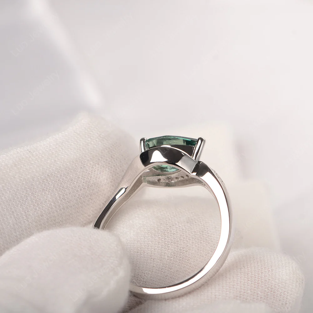 East West Pear Green Sapphire Engagement Ring - Image 5
