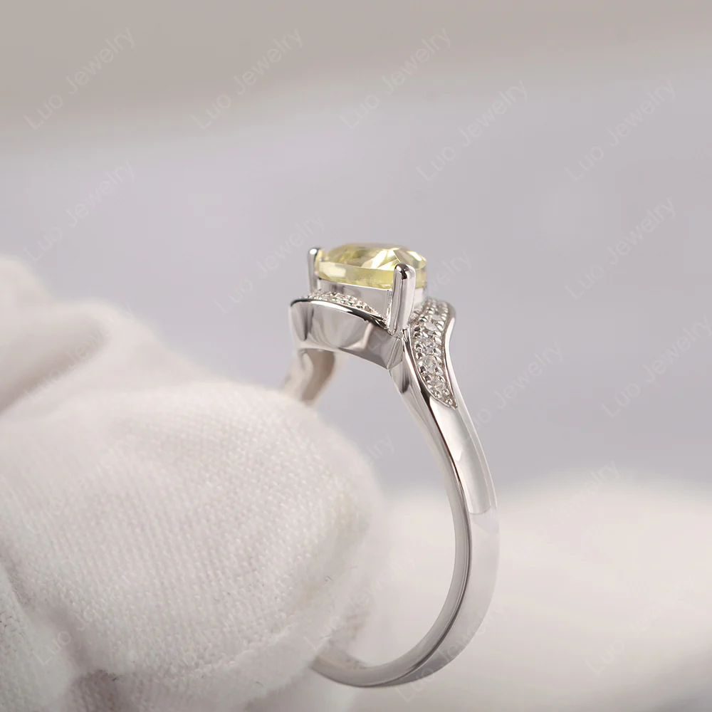 East West Pear Lemon Quartz Engagement Ring - Image 3
