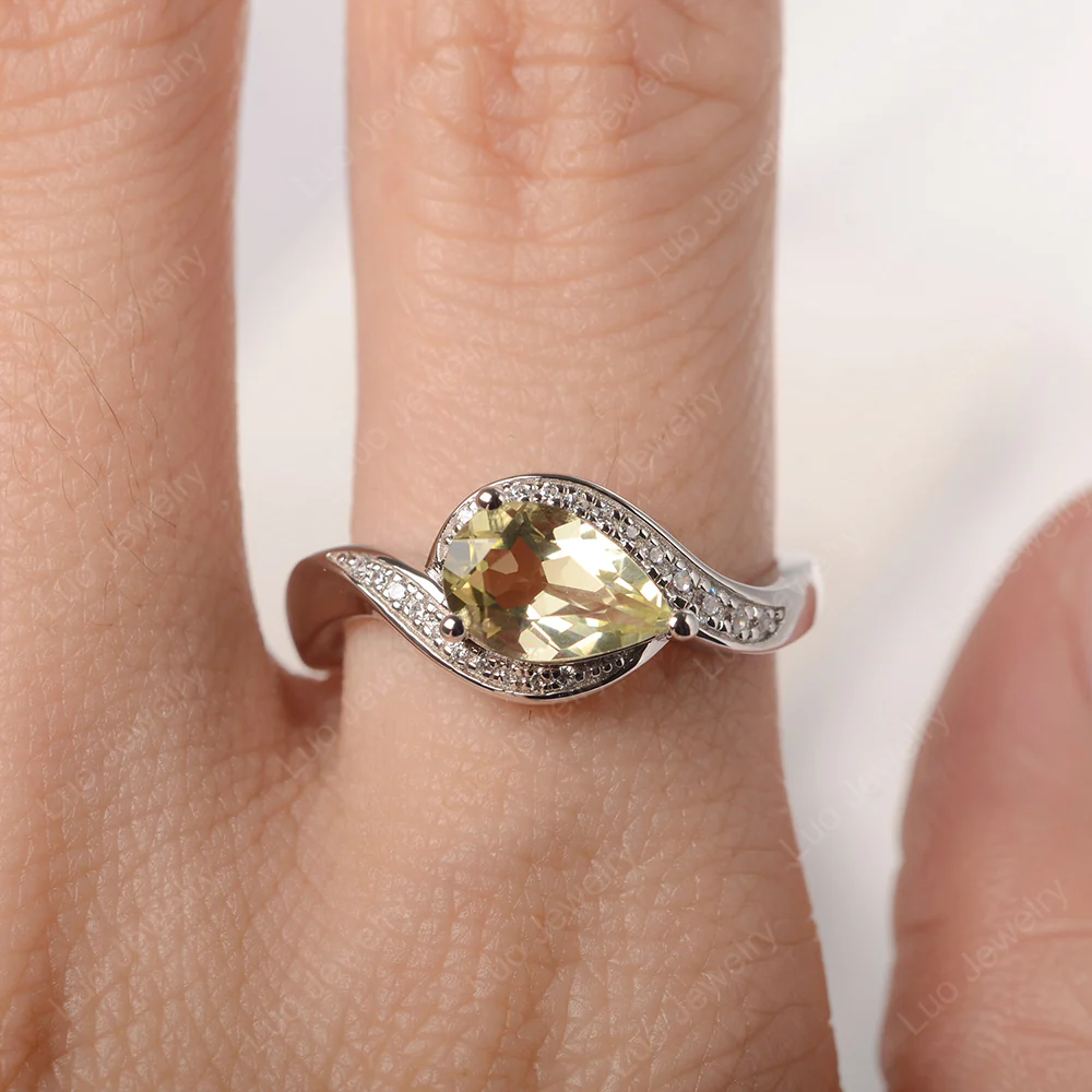 East West Pear Lemon Quartz Engagement Ring - Image 5