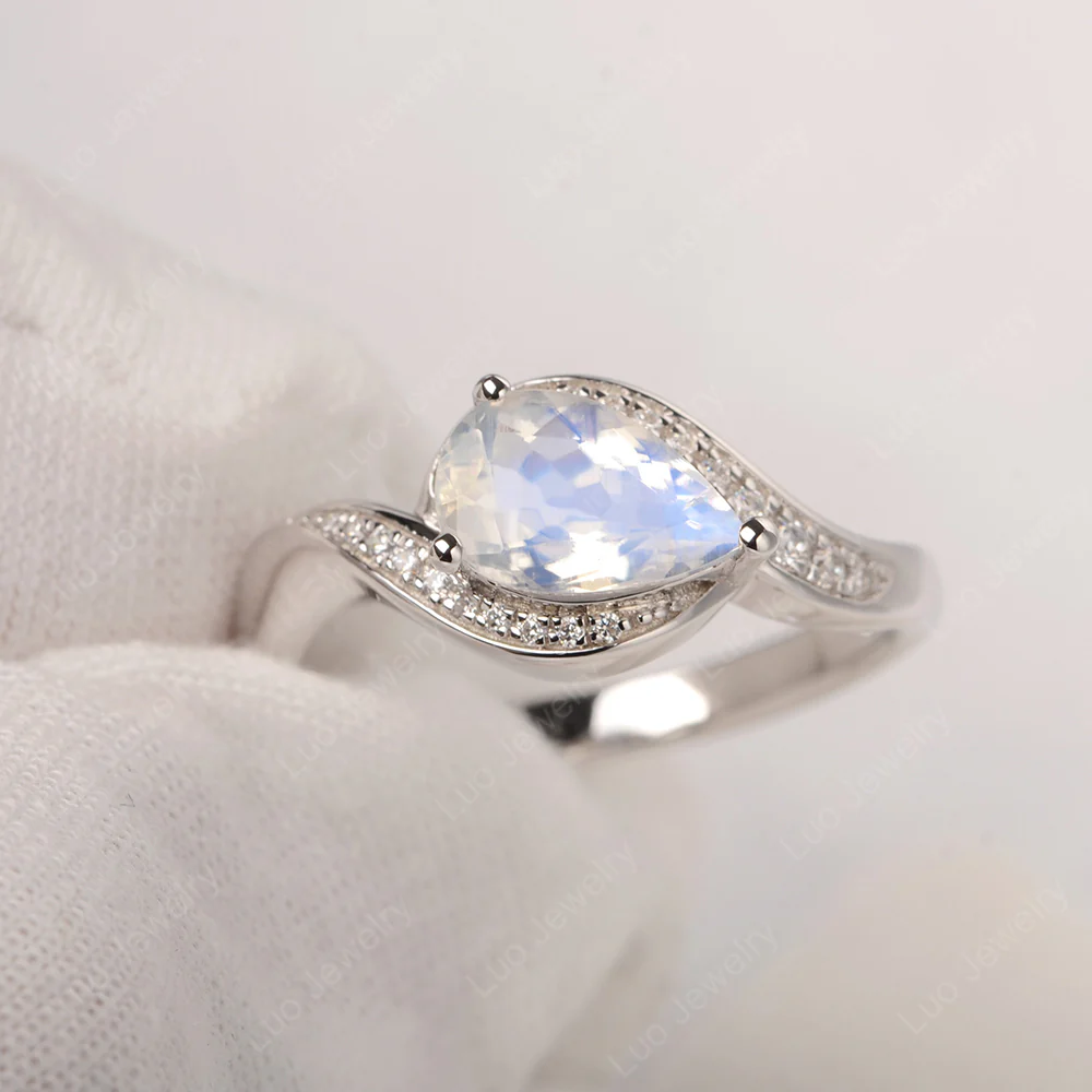 East West Pear Moonstone Engagement Ring