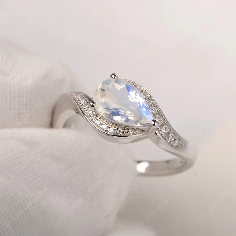 East West Pear Moonstone Engagement Ring - Image 2
