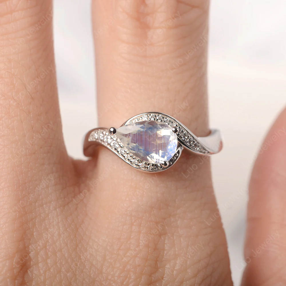 East West Pear Moonstone Engagement Ring - Image 5