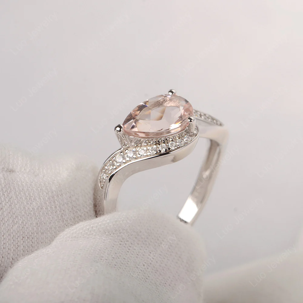 East West Pear Morganite Engagement Ring - Image 2