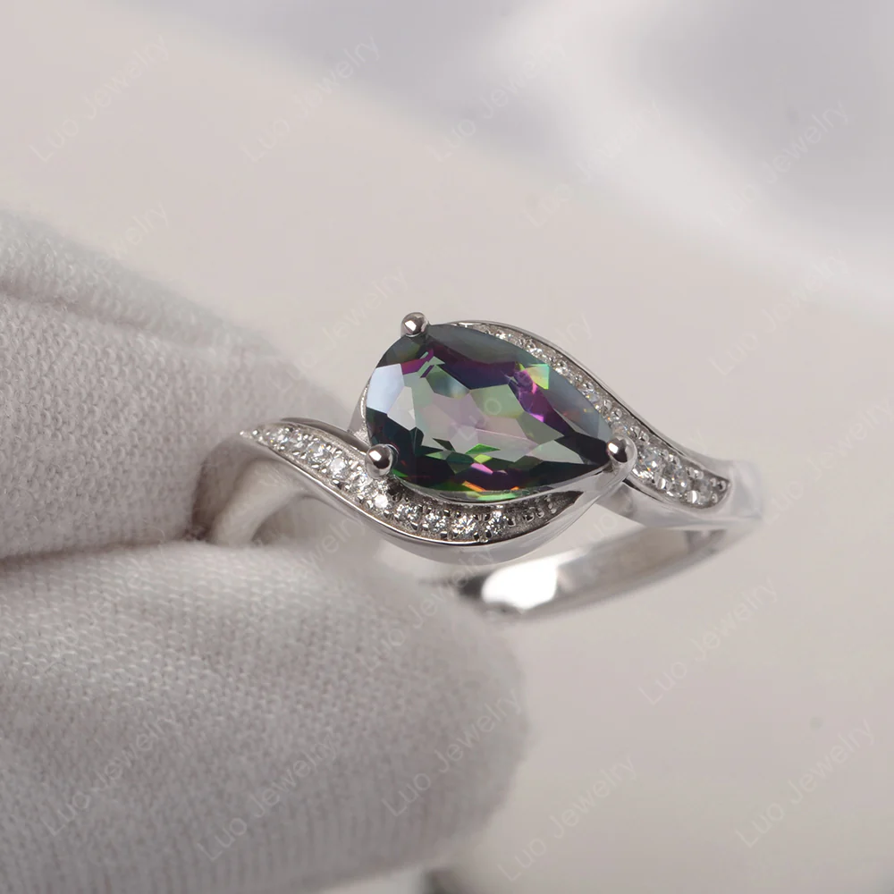 East West Pear Mystic Topaz Engagement Ring