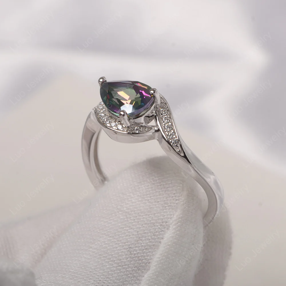 East West Pear Mystic Topaz Engagement Ring - Image 2