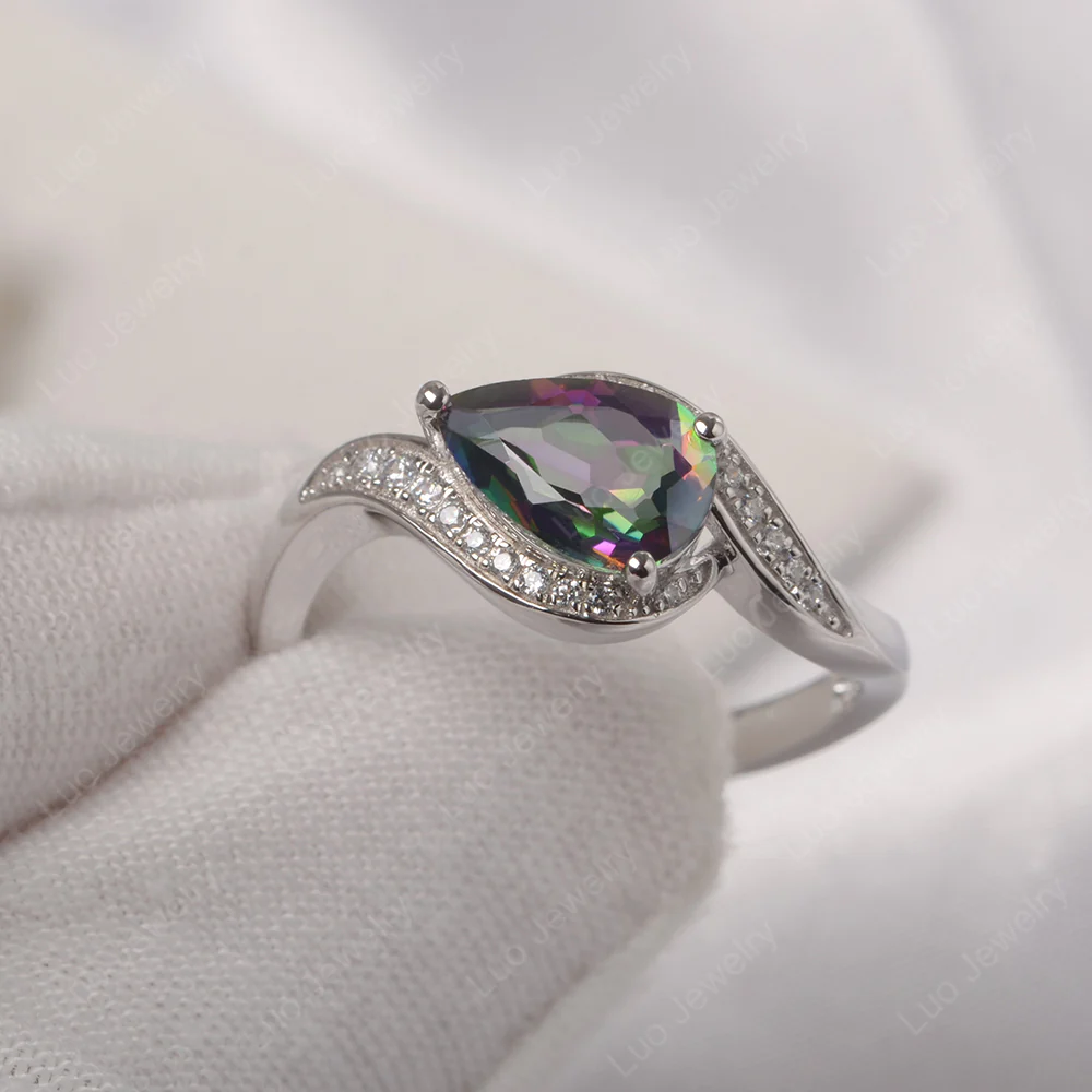 East West Pear Mystic Topaz Engagement Ring - Image 3
