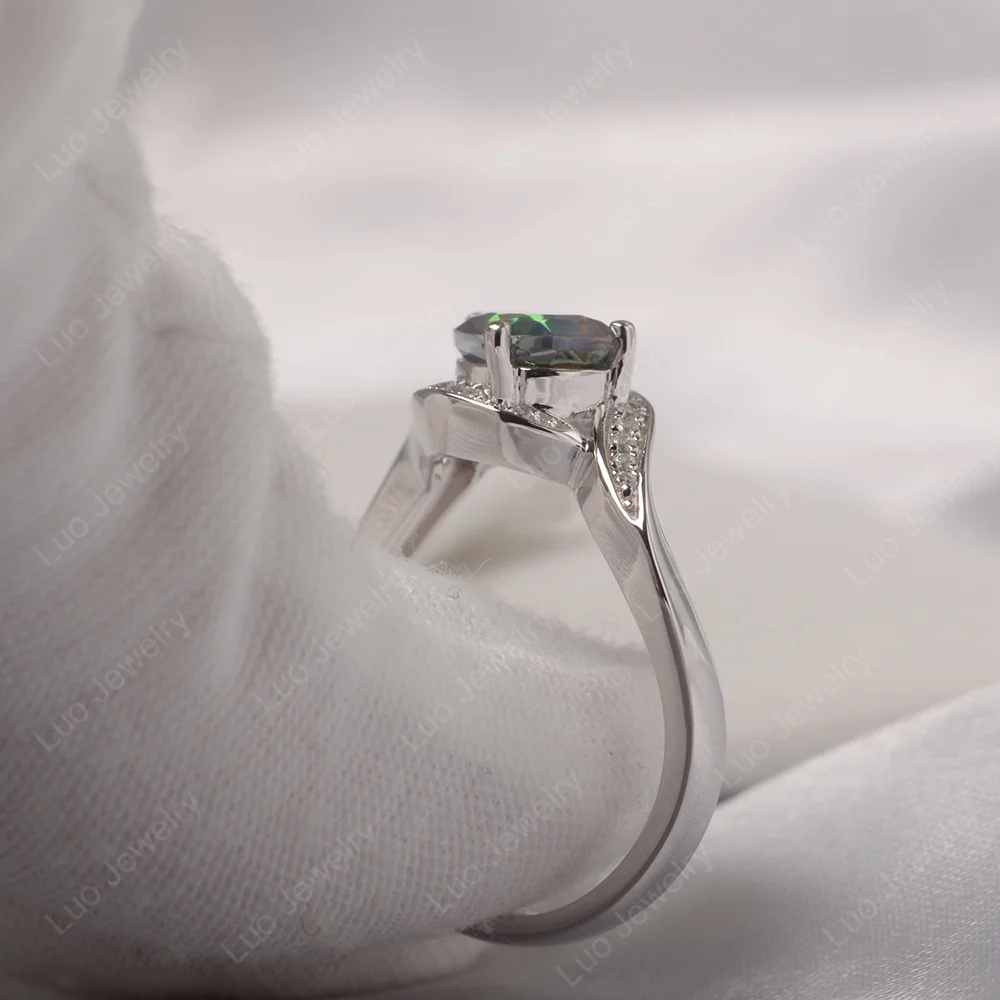 East West Pear Mystic Topaz Engagement Ring - Image 5