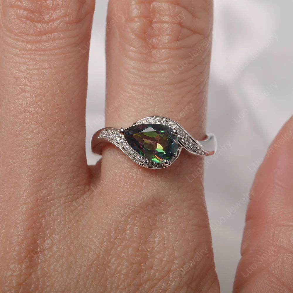 East West Pear Mystic Topaz Engagement Ring - Image 6