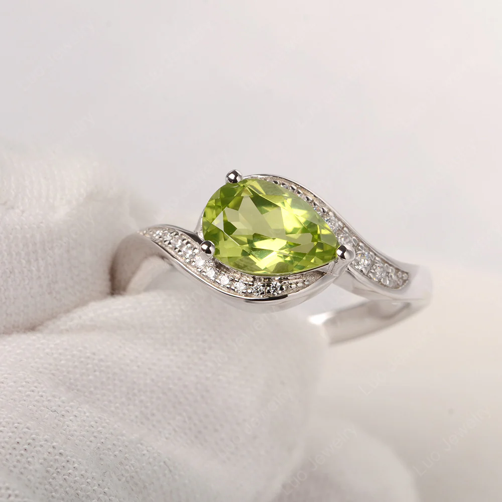 East West Pear Peridot Engagement Ring