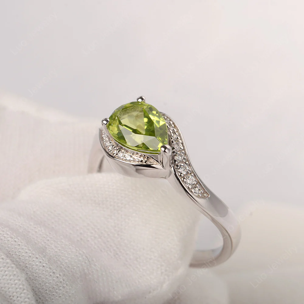 East West Pear Peridot Engagement Ring - Image 2