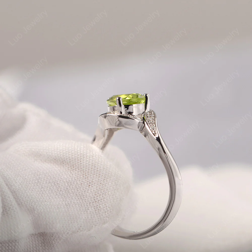 East West Pear Peridot Engagement Ring - Image 3