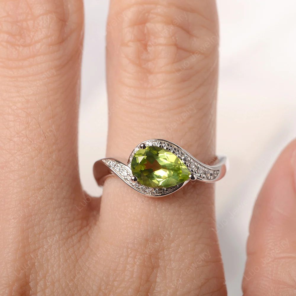 East West Pear Peridot Engagement Ring - Image 5