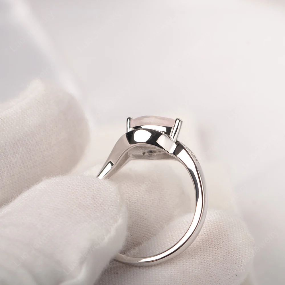 East West Pear Rose Quartz Engagement Ring - Image 4