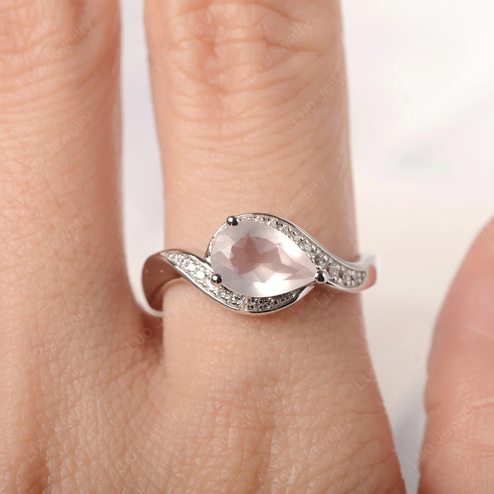 East West Pear Rose Quartz Engagement Ring - Image 5