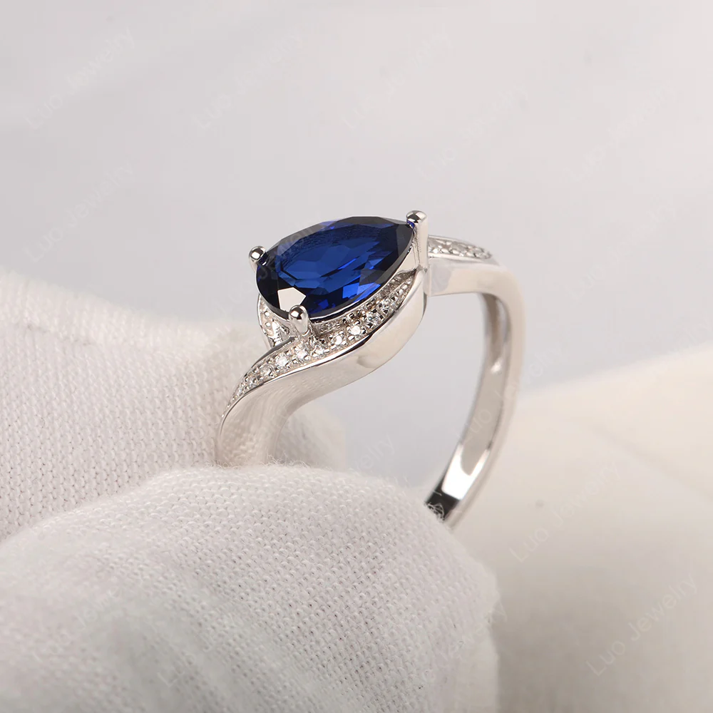 East West Pear Sapphire Engagement Ring - Image 2