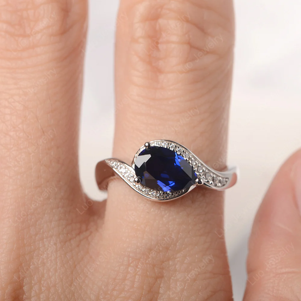 East West Pear Sapphire Engagement Ring - Image 5