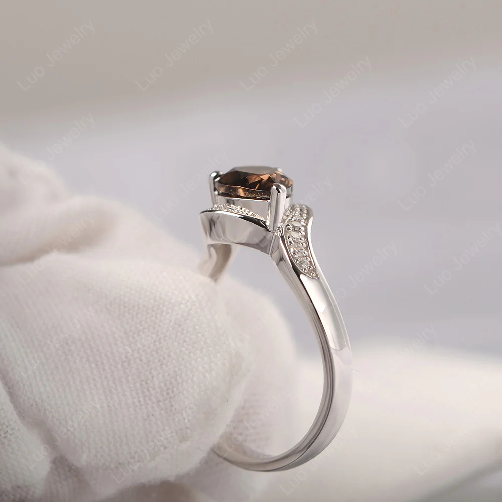 East West Pear Smoky Quartz Engagement Ring - Image 3