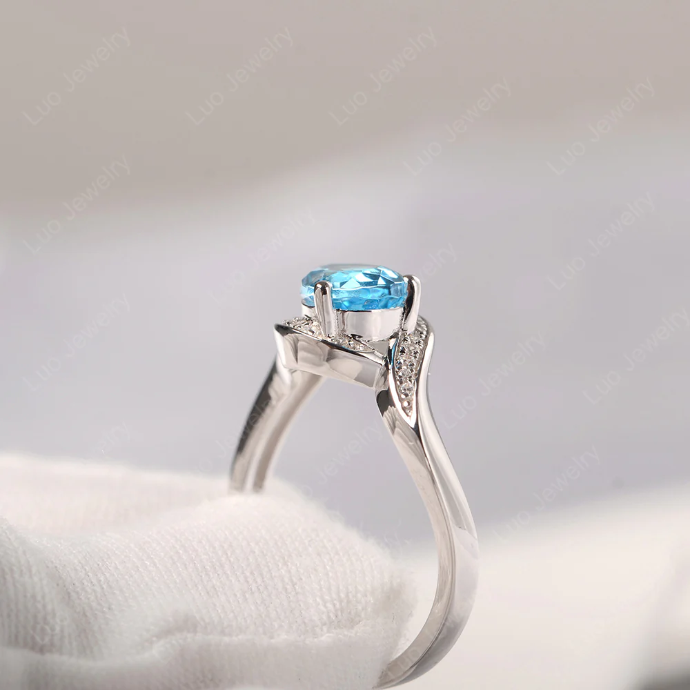 East West Pear Swiss Blue Topaz Engagement Ring - Image 3