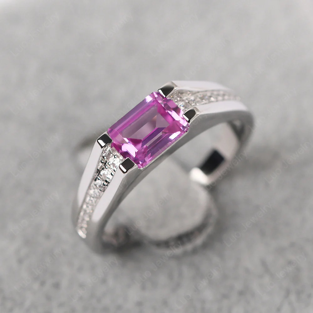 East West Pink Sapphire Engagement Ring - Image 3